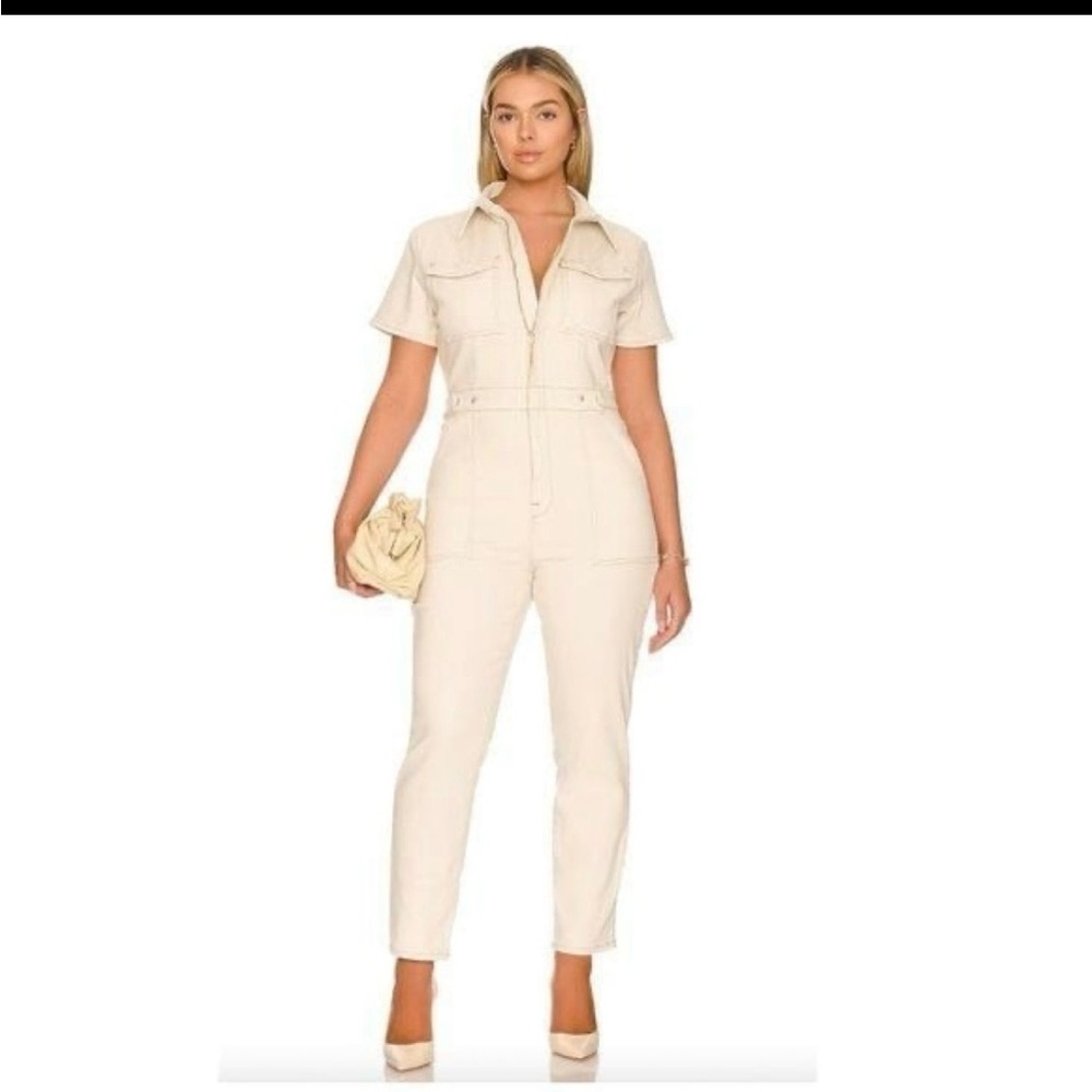 Good American Cream Utility Jumpsuit